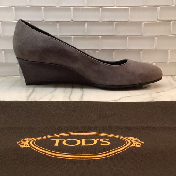 Tod’s Zeppa Wedge Pointy Slip On Suede Shoes Taupe Gray 6 - Picture 2 of 14